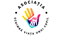 Logo 'ASOCIATIA Schimba viata unui copil' z kolorowym symbolem dloni. Rumunska organizacja/fundacja.