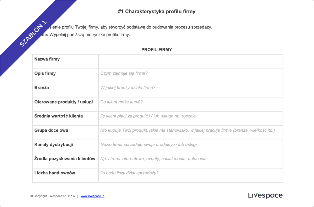 Szablon 1: Charakterystyka profilu firmy – metryczka profilu firmy do wypełnienia