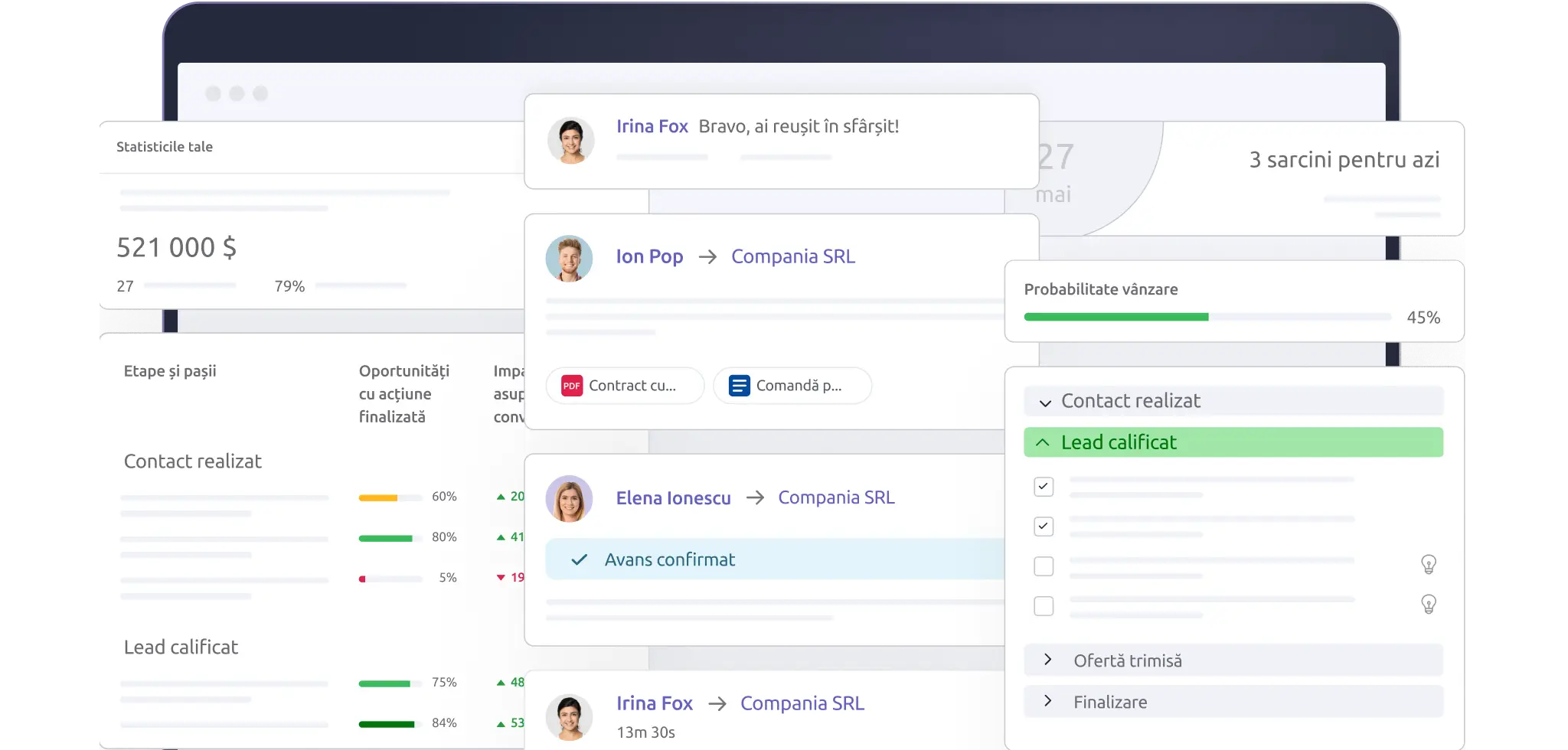 Grafika hero (RO) sekcji głównej: kompozyt interfejsu Livespace CRM po rumuńsku (dashboard/statystyki). Wgrana ręcznie do R2 media/screenshots.