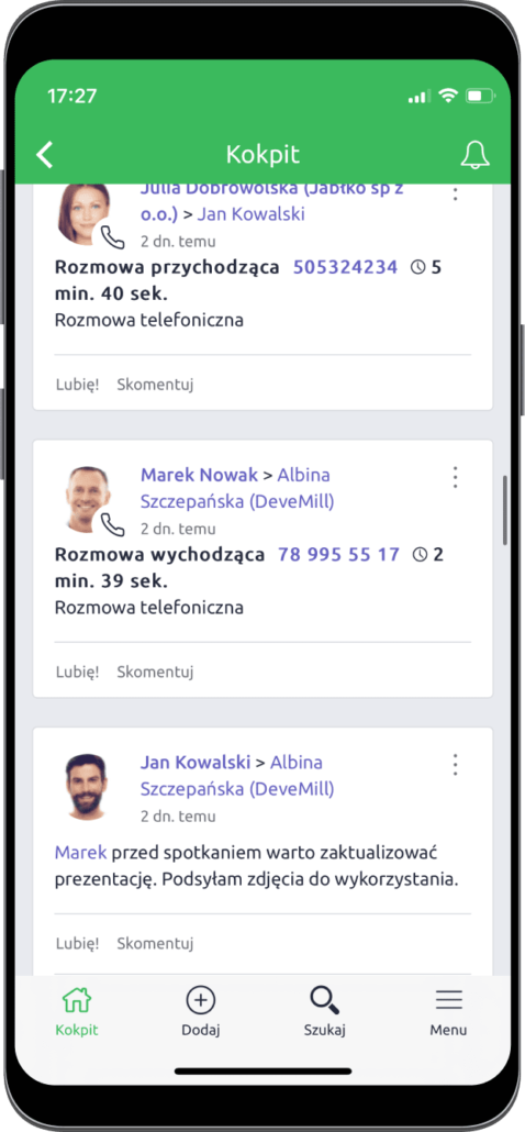 mobilna aplikacja systemu CRM na smartfonie do pracy w terenie