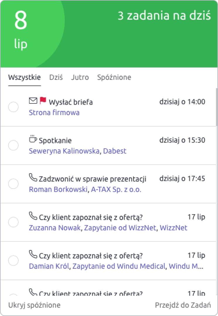 lista działań handlowca