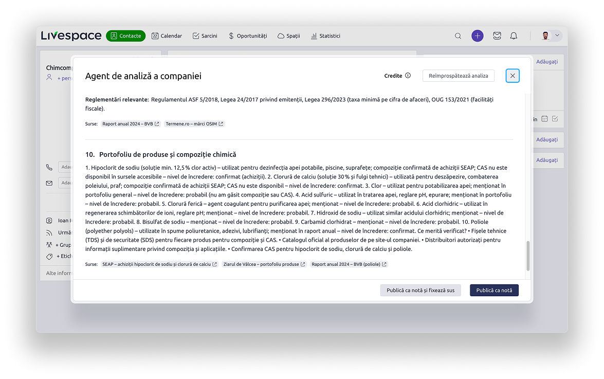 Agentul de analiză a companiei: exemplu de rezultat al unei secțiuni personalizate despre portofoliul de produse
